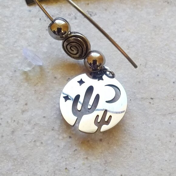 Cactus & Desert Night Sky - High Mirror Finish Stainless Steel Charm Earrings - Picture 2 of 8